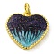 Brass Enamel Pendants, Cadmium Free & Lead Free, with Glitter and Jump Ring, Long-Lasting Plated, Real 18K Gold Plated, Heart Charms, Dark Turquoise, 15x15x3mm, Hole: 3.5mm