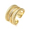 Brass Micro Pave Cubic Zirconia Open Cuff Ring, Cadmium Free & Lead Free, Triple Layer, Real 16K Gold Plated, Inner Diameter: 17mm