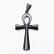 304 Stainless Steel Big Pendants, Ankh Cross, Easter, Gunmetal, 64x36x4.5mm, Hole: 6.5mm
