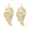 Brass Micro Pave Clear Cubic Zirconia Studs Earring, Wing, Real 18K Gold Plated, 11.5x5.5mm