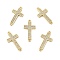 Brass Micro Pave Clear Cubic Zirconia Connector Charms, Religion Cross Links, Real 18K Gold Plated, Cadmium Free & Nickel Free & Lead Free, 25.5x13.5x2mm, Hole: 1mm