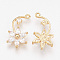 Brass Cubic Zirconia Pendants, Flower, Nickel Free, Real 18K Gold Plated, 21x11x3mm, Hole: 1mm