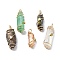 Electroplated Natural Quartz Crystal Pendants, Copper Wire Wrapped Nuggets Charms, Mixed Color, Golden, 29~41x8~13.5x8~13mm, Hole: 3~4mm