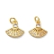 Brass Micro Pave Cubic Zirconia Pendants, Fan Charms, with Jump Ring, Rack Plating, Lasting Plated, Cadmium Free & Lead Free, Golden, 13x14x2mm, Hole: 3mm