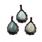 Natural Amazonite Teardrop Pendants, Red Copper Tone Brass Charms, 28.5x20.5x7mm, Hole: 8x5mm