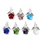 Transparent Glass Pendants, Flower, with Alloy Wing and Imitation Austrian Crystal Bead & 304 Stainless Steel Loop, Faceted, Mixed Color, 28.5x20.5x9mm, Hole: 2.5mm