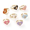 Brass Micro Pave Clear Cubic Zirconia Cuff Rings, Open Rings, with Enamel, Long-Lasting Plated, Heart, Golden, Mixed Color, US Size 6, Inner Diameter: 17mm
