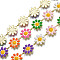 Brass Flower Link Chains, Nickel Free, with Enamel, Unwelded, Real 16K Gold Plated, Mixed Color, 13.5~14x9.5~10x1mm