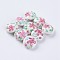 Handmade Lampwork Beads, Half Round wit Flower, White, 18~20x10~12mm, Hole: 1.5~2.5mm
