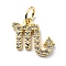 Brass Micro Pave Cubic Zirconia Charms, Cadmium Free & Lead Free, Constellation Charms, with Jump Rings, Real 18K Gold Plated, Scorpio, 12x12.5x1.5mm, Hole: 3.4mm