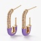 Brass Micro Pave Clear Cubic Zirconia Half Hoop Earrings, Stud Earrings, with Enamel, Long-Lasting Plated, Safety Pin, Medium Orchid, 24.5x11x3.5mm, Pin: 0.7mm