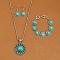 Flower Alloy with Synthetic Turquoise Pendant Necklaces & Dangle Earrings & Link Bracelets Sets, Antique Silver, Turquoise, 19.29 inch(490mm)