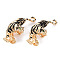 Brass Enamel Peg Bails Brooch Findings, for Half Drilled Bead, Nickel Free, Tiger, Black, Real 18K Gold Plated, 43x16x16mm, Pin: 0.8mm, Pin: 0.8mm(for half drilled bead)