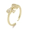 Brass Micro Pave Cubic Zirconia Open Cuff Ring, Cadmium Free & Lead Free, Bowknot, Real 16K Gold Plated, Inner Diameter: 17mm