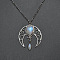 Bohemian Hollow Moon Zinc Alloy Pave Natural Moonstone Pendant Necklaces, Antique Silver, 17.72 inch(45cm)