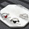 Heart with Wing Enamel Finger Rings, Brass Jewelry for Women, Long-Lasting Plated, Rack Plating, Lead Free and Cadmium Free, Platinum, Mixed Color, 11.5x25mm, Inner Diameter: 16mm