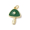 Autumn Theme Rack Plating Brass Cubic Zirconia Pendants, with Enamel and Jump Ring, Long-Lasting Plated, Cadmium Free & Lead Free, Star with Mushroom, Real 18K Gold Plated, Green, 18.5x12x2mm, Hole: 3mm