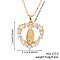 Vintage Brass Cubic Zirconia Religious Virgin Mary Heart Hollow Pendant Necklaces, Christmas Party Gift, Golden, Clear, 15.75 inch(40cm)