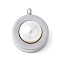 304 Stainless Steel Pendants, with ABS Plastic Imitation Pearls, Flat Round Charm, Stainless Steel Color, 20x16x10.8mm, Hole: 2.5mm