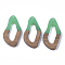 Resin & Walnut Wood Pendants, Twisted Oval, Green, 38x19.5x4mm, Hole: 2mm