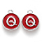 Platinum Plated Alloy Enamel Charms, Cadmium Free & Lead Free, Enamelled Sequins, Flat Round with Letter, Red, Letter.Q, 14x12x2mm, Hole: 1.5mm