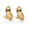 304 Stainless Steel Rhinestone Pendant, Ion Plating(IP), Owl Charms, Real 18K Gold Plated, Jet, 20.5x10.5x3mm, Hole: 1.6mm