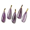 Natural Amethyst Pendants, Teardrop Charms with Rack Plating Golden Tone Brass Snap on Bails, 34~34.5x10~10.5x6~6.5mm, Hole: 6.5x3mm