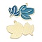 Alloy Enamel Pendants, Cadmium Free & Nickel Free & Lead Free, Golden, Leaf Charm, Steel Blue, 31x39x1.5mm, Hole: 1.2mm