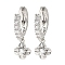 Brass with Cubic Zirconia Dangle Hoop Earrings, Flower, Platinum, 22x7.5mm