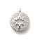 Brass Micro Pave Clear Cubic Zirconia Pendants, Long-Lasting Plated, Lead Free & Cadmium Free, Flat Round with Star Charms, Platinum, 16.5x13.5x3mm, Hole: 1.6mm