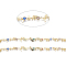 Brass Handmade Beaded Chains, Cable Chains, with Colorful Glass Rhinestone, Long-Lasting Plated, Soldered, with Spool, Flat Round with Moon, Real 18K Gold Plated, Link: 4x2x0.4mm, Flat Round: 10x5x2mm, Moon: 6x4x0.3mm, about 32.8 Feet(10m)/roll