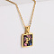 304 Stainless Steel Pave Natural Paua Shell Rectangle Initial Pendant Necklaces for Women, Real 18K Gold Plated, Letter P, 17.72 inch(45cm)