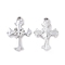 Alloy Crystal Rhinestone Pendants, Corss with Heart Charms, Platinum, 26x17.5x3mm, Hole: 2.2mm