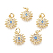 Brass Micro Pave Cubic Zirconia Charms, with Synthetic Turquoise & Jump Rings, Sun, Clear, Golden, 11.5x9.5x2mm, Jump Rings: 2.5mm Inner Diameter