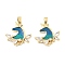 Brass Enamel Micro Pave Cubic Zirconia Pendants, Cadmium Free & Nickel Free & Lead Free, Unicorn, with Glitter Powder, Real 18K Gold Plated, Marine Blue, 20.5x21x3mm, Hole: 5x2.5mm
