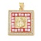 Brass & Shell & Clear Cubic Zirconia Pendants, Cadmium Free & Lead Free, Square with Virgin Mary Pattern, Real 18K Gold Plated, Red, 24.5x21.5x3.5mm, Hole: 3.5x4mm