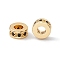 Brass Spacer Beads, with Jet Rhinestone, Flat Round, Real 18K Gold Plated, Cadmium Free & Nickel Free & Lead Free, 7x3~3.7mm, Hole: 3.4mm
