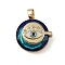Brass Micro Pave Cubic Zirconia with Glass Pendents, Long-Lasting Plated, Eye, Midnight Blue, 23x22x10.5mm, Hole: 6x3mm
