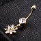 Brass Cubic Zirconia Navel Ring, Belly Rings, with 304 Stainless Steel Bar, Cadmium Free & Lead Free, Real 18K Gold Plated, Flower, Clear, 38x12mm, Bar Length: 3/8
