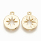 Brass Charms, Flat Round with Star, Nickel Free, Real 18K Gold Plated, 12x9.5x1mm, Hole: 1mm