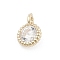 Brass Micro Pave Cubic Zirconia Pendants, Real 14K Gold Plated Charms, Round, 7.5x5x2.5mm, Hole: 1mm