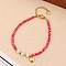 Baroque Natural Pearl Quartz Bracelet, Fashion Stainless Steel Heart Charm, Red