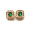 Brass Glass Beads, Cadmium Free & Nickel Free & Lead Free, Real 18K Gold Plated, Square, Green, 13.5x13.5x7.5mm, Hole: 1.8mm