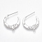 Brass Stud Earring Findings, Half Hoop Earrings, with Loop and Cubic Zirconia, Clear, Nickel Free, Real Platinum Plated, 21x20x1.5mm, Hole: 1.5mm, Pin: 0.8mm