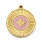 316 Surgical Stainless Steel Enamel Pendants, Flat Round with Star Charm, Golden, Pink, 17x15x1.8mm, Hole: 1.2mm
