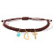 Handmade Golden Brass Charm Bracelets, Natural Turquoise Beads Braided Bead Bracelets for Women, Heart & Cross, Sandy Brown, Inner Diameter: 11 inch(28cm)