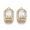 Brass Micro Pave Clear Cubic Zirconia Charms, Nickel Free, Rounded Rectangle, Real 18K Gold Plated, 11x7x4mm, Hole: 1mm