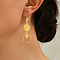 Geometric Hollow Retro Flat Round with Flower Brass Dangle Earrings, Real 18K Gold Plated, 67x20mm