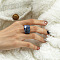 Fashionable 304 Stainless Steel & Natural Sodalite Finger Rings, Real 18K Gold Plated, US Size 8(18.1mm)
