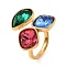 Teardrop & Square Glass Open Cuff Rings, Real 18K Gold Plated 304 Stainless Steel Ring, Colorful, US Size 7 1/4(17.5mm)